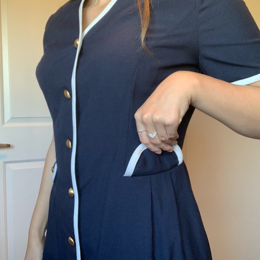 Vintage Navy Button Down Dress - Picture 4 of 9